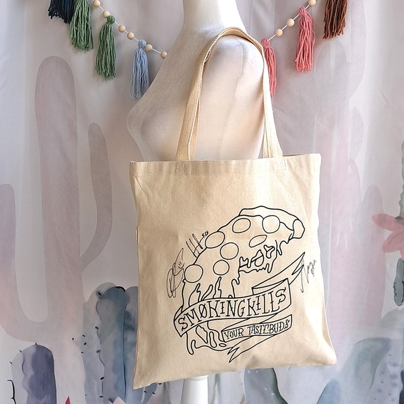 Signed Natural Canvas Tote Truth Bag Smoking Kills Your Tastebuds Like New Large - Picture 3 of 9